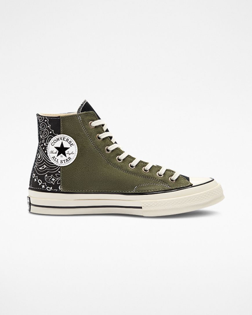 Men\'s Converse Chuck 70 LTD Paisley Suede High Top Shoes Black Green | AU C8630T